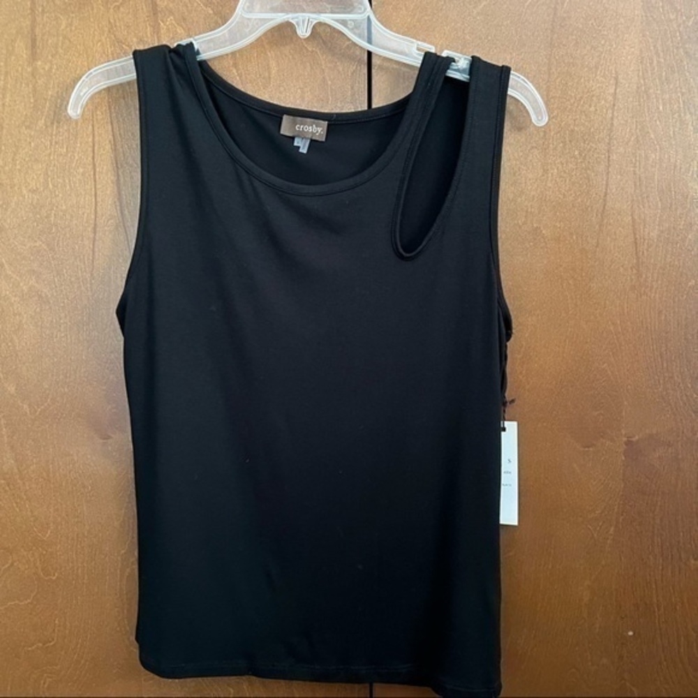 Crosby Black Jersey Knit Cutout Shoulder Tank NWT Small